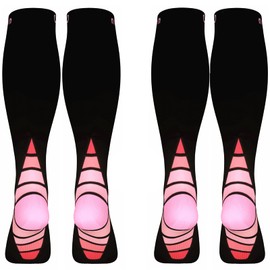(2 Pairs)Compression Socks / Stockings for Men & Women, Black & Pink L/XL (For Women 6.5-13 /For Men 8-13.5) 2 same pair,