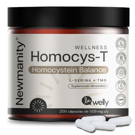 NEWMANITY Homocys-T L-Serina + TMG Betaina - 200 Capsulas - Suplemento con Vitaminas B2, B12, L Serina, Betaina y Folato para el Apoyo a la Funcion Cognitiva, Memoria, Metabólico y Nutricional