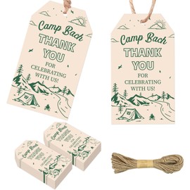 Serencatcher 50pcs Vintage Camping Thank You Tags with String, Rustic Thank You for Celebrating with Us Cardstock Gift Tags 1.9x3.5 Inches for Camp Bachelorette Weekend Favors Celebrations