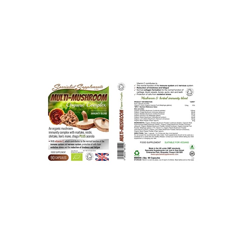 Specialist Supplements Multi-Mushroom Organic Complex, 90 Capsules