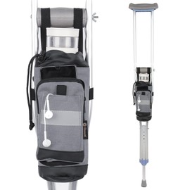 Crutch Bag Lightweight Crutch Accessories Storage Pouch with Reflective Strap and Front Zipper Pocket for Universal Crutch Bag to Keep Item Safety (Light Gray)
