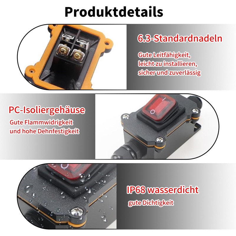 Wjelet Waterproof Inline Switch, IP67 12V 20A DC DPST 4-Pin