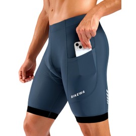 Bikewa Men's Cycling Shorts 7" 4D Padded Bike Shorts for Men Road Biking Bicycle Riding Cycle Biker Phone Pockets(Blue Grey,L)