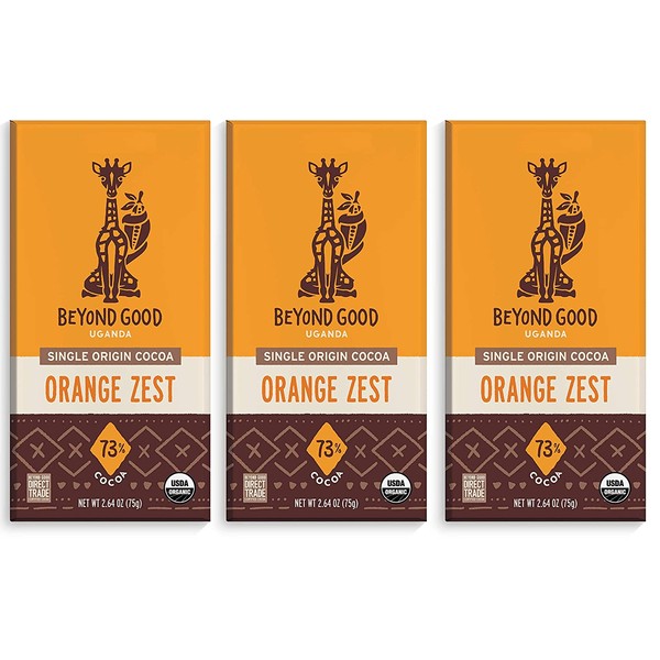 Beyond Good Chocolate Bars | 3 Pack Orange Zest Dark Chocolate | Organic, Direct Trade, Vegan, Kosher, Non-GMO | Single Origin Madagascar Heirloom Chocolate