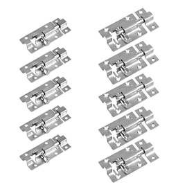 Pack of 10 Stainless Steel Security Door Latch with 10 Sets of Screws, Door Latch Sliding Lock, Push Bolt Lock for All Interior Doors