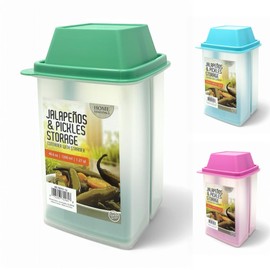 Pickle Container with Strainer, Cucumber Jalapeno Olive Keeper with Strainer for Mess-Free Storage of Condiment Food, 40.6 oz Size (Green)