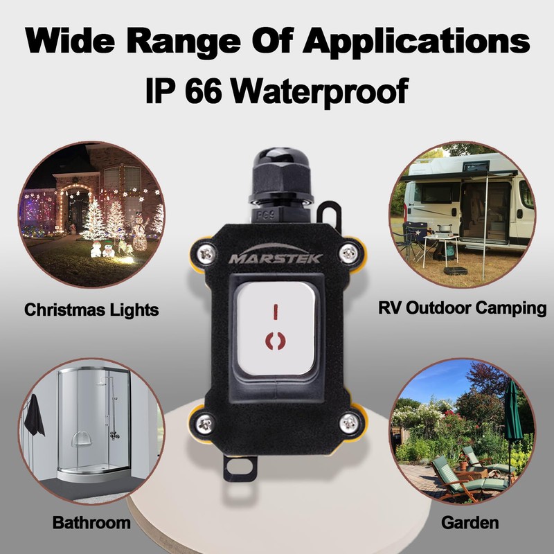 Inline Cord Switch with 3FT Cable Piggyback Plug(3-Pronged), IP67 Waterproof