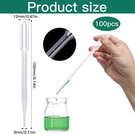 Binnan 3 ml Plastic Transfer Pipettes, Plastic Transfer Pipettes, Pack of 100 Pipettes, Disposable Pipettes with Scale, Dropper Measuring Pipette for Essential Oils and Scientific Laboratories