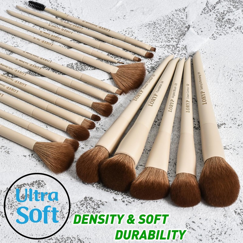 LORYP Makeup Brushes Set Labeled 18 Piece Face and Eye