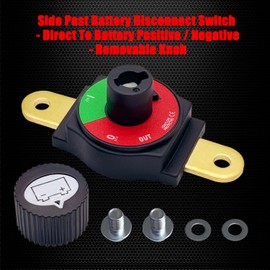 Ampper Side Post Battery Disconnect Switch 12V - 48V, Marine Battery Switch Disconnect Power Cut Off W/Removable Knob for Car, RV and Boat (On/Off)