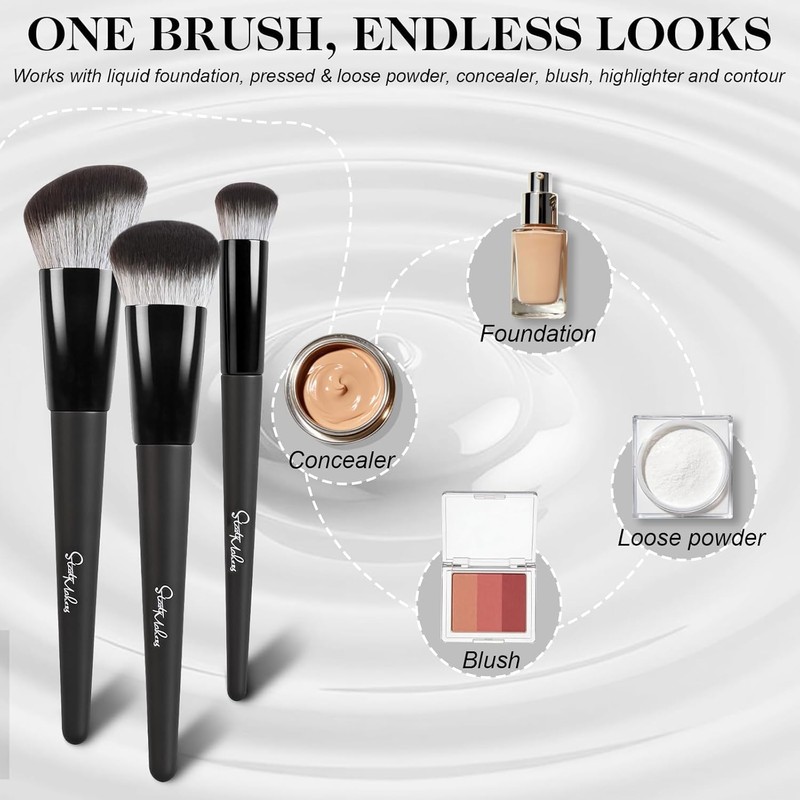Start Makers Makeup Brushes 3Pcs Set, Foundation Brush for Liquid