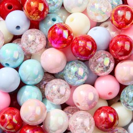 ANCADN 16mm Acrylic Beads Blue Pink Red Color Beads 100pcs Pen Beads Bubblegum Beads DIY Beading Hairband Bracelets Necklace Craft for DIY Jewelry Making (bluepinkred)