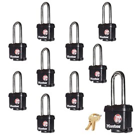 Master Lock (10) Keyed Alike Padlocks w/Thermoplastic Coating and 2"(51mm) Tall Shackle incl 20 Keys - Model # 311KALH-10