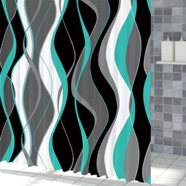 ZJRBJB Teal Shower Curtain Grey and Black Striped Minimalist Shower Curtain Modern Abstract Waterproof Fabric Shower Curtain Set with Hooks for Bathroom Decor 72x72 Inches