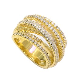 Htayekog 925 Silver Shining White/Rose Gold X Criss Cross Ring Cubic Zirconia Promise Rings CZ Cross Knot Ring 14K Gold Diamond Pave Ring, Multi-Row Design Engagement Wedding Ring for Women, Yellow