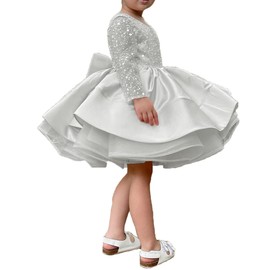 ABAO SISTER Short Little Girls Pageant Dresses for Wedding Kids First Communion Puffy Ball Gown (2, White)