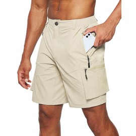 Pudolla Men's Hiking Cargo Shorts Quick Dry Outdoor Travel Shorts for Men with Multi Pocket for Fishing Camping Casual (Khaki Small)