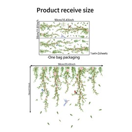 Wall Tattoo Green Plants Birds Flower Wall Sticker Plants Wall Sticker Bedroom for Living Room Bedroom Bathroom Hallway Background Wall Decoration