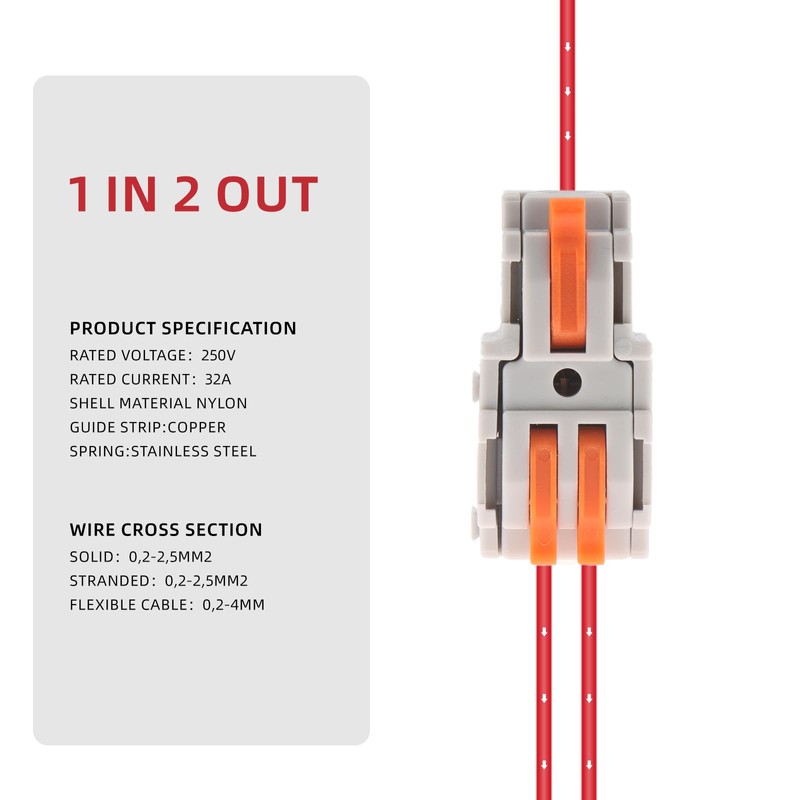 DIANN 10pcs Lever Wire Connectors 1 in 2 Out Circuit
