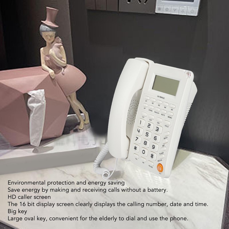 Desktop Telephone Big Button Corded Landline Telephone 16 Bit HD