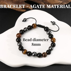 JEYORZY Tiger's Eye Bracelet, Black Obsidian, Pearl Bracelet Men, 8 mm, Elastic Ball Bracelet, Gift for Men Made of Real Natural Stones, Metal