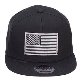 e4Hats.com Grey American Flag Patched Flat Snapback Cap - Black OSFM