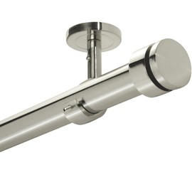 Ceiling Curtain Rod, Adjustable Ceiling Mounted Curtain Rods for Windows 48 to 84 with three Heavy Duty Modern Design Brackets included, Brushed Nickel 1 inch Expandable Rod