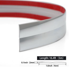 Hungbak Peel and Stick Multifunctional Molding, 3-in-1 Design - Wall Trim & Corner Guards & Caulk Strip Baseboard for Floor, Table and Door Frame (Shiny Silver, 5m x 4cm)