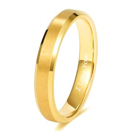 TRUMIUM 4MM Gold Wedding Bands for Women Men Tungsten Carbide Ring Engraved I Love You Brushed Matte Comfort Fit Size 7.5