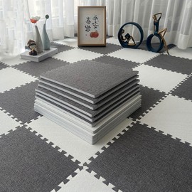 Foam Floor Mat Interlocking Puzzle Mat, Home Carpet, Washable Linen Rug for Bedroom (Dark Grey, 12 Pcs)