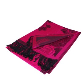 TZ Promise Women Soft Silky Pashmina Reversible Floral Rose Shawl Wrap Scarf w/Fringes (Hot Pink)
