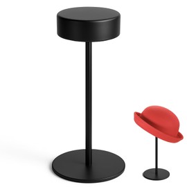 exquis Metal Hat Stand for Desk or Shelf, Hat Display Holder for Caps, Fedoras & Cowboy Hats, Stable Desktop Hat Rack, Black (1 Pack)