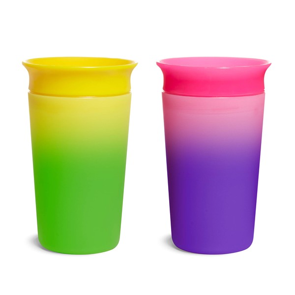 Munchkin Miracle 360 Cup, Colour Changing Toddler Cup, BPA Free Baby & Toddler Sippy Cup, Non Spill Cup, Dishwasher Safe Baby Cup, Leakproof Childrens Cups, 12+ Months - 9oz/266ml, 2 Pack, Yellow&Pink