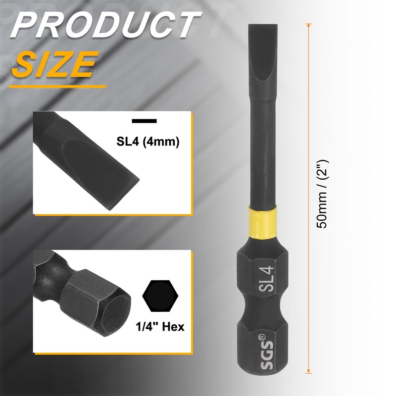 HARFINGTON 2pcs SL4 Slotted Impact Screwdriver Bits 4mm Slotted Tip