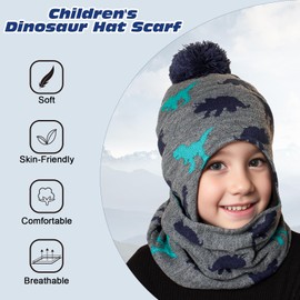 TAGVO 2 in 1 Children's Knitted Hat Scarf Set, Winter Warm Thick Hat with Fleece Lining Neck Warmer, Thermal Elastic Hat Neck Cuff for Baby Toddler Girls Boys