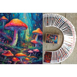 FLONZGIFT Funky Mushrooms Playing Cards (Poker Deck 54 Cards All Different) Psychedelic Glass Stained Art Bioluminescent Cool Mushrooms Vintage Illustration