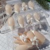 24Pcs White French Press on Nails Short Almond,Pearl White Bow