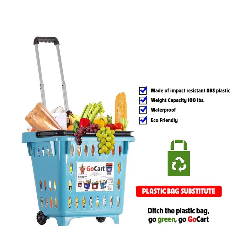dbest products GoCart,Teal Grocery Cart Shopping Laundry Basket on Wheels