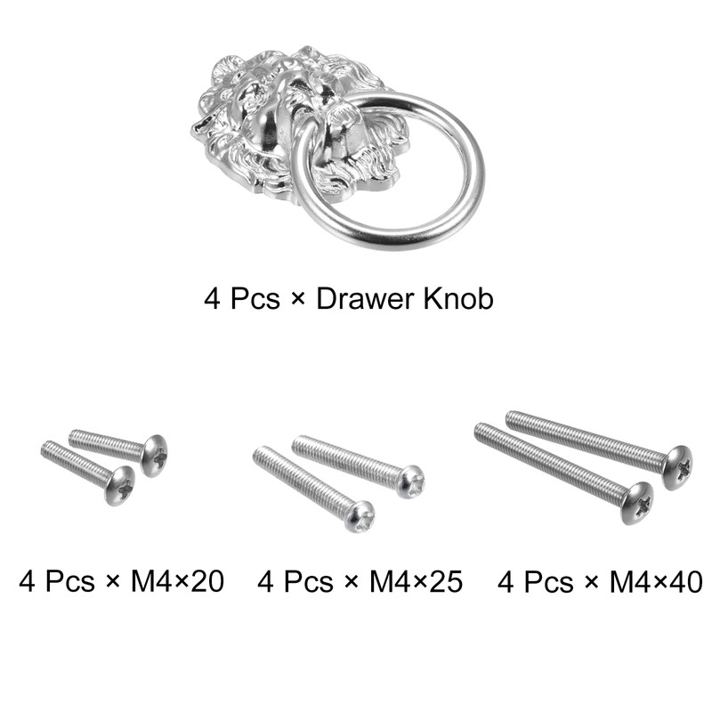 sourcing map 4Pcs Lion Head Pulls Knob 1.57" x 2.68"