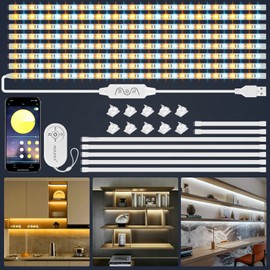 LED Strip 4 m, LED Strip Dimmable 2700 K Warm White & 4500 K Daylight White & 6500 K Cool White Light Strip, DIY 8 x 50 cm 5 V USB LED Strip with RF Remote Control for Cabinet, Study, Kitchen, Bedroom