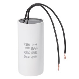 PATIKIL 45uF CBB60 Running Capacitor with 2 Wires, AC 450V Start Up Motor with Frequency of 50Hz/60Hz for Refrigerators, Washing Machines, Water Pumps, Air Compressors Pumps