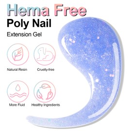 NXJ INFILILA Poly Nail Gel Builder Gel for Nails, 50ml Blue Glitter Poly Nail Gel Colors, Hema-Free Nail Extension Nail Enhancement Gel Professional Salon UV/LED Nail Lamp Required