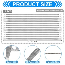 Datanly 12 Pcs Ground Straps Automotive 20 Inch Engine Grounding Strap Universal Kit with Ring Terminals Braided Tinned Copper Car Cable Automotive Wire Connectors for Most Cars Vehicle Engine, Silver