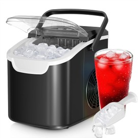 Electactic Ice Makers Countertop, 8pcs/ 6mins with 2 Sizes, Self-Cleaning, 26.5Lbs/Day Quiet Portable Mini Ice Machine with Basket/Scoop, Energy Saving for Home/Office/Kitchen/RV, Black