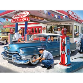 Bits and Pieces - 500 Piece Jigsaw Puzzle for Adults - 18" x 24" - 50s Service Station - 500 pc Classic Cars Gas Station Jigsaw by Larry Jones