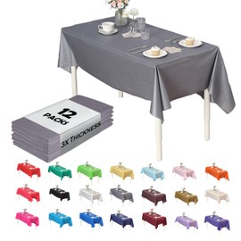 Evershine (12-Pack Heavy Duty Plastic Table Covers Tablecloth (Reusable) (Rectangle 54" X 108", Silver)