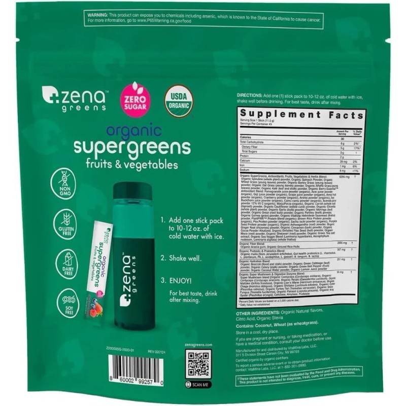 Zena greens Organics Supergreens, 3.65 Ounce