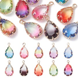Stiesy 10Pcs 10 Colors Teardrop Charms Gradient Water Droplet Glass Charm Pendants Water-Drop Dangle Charms for DIY Crafts Bracelet Jewelry Making