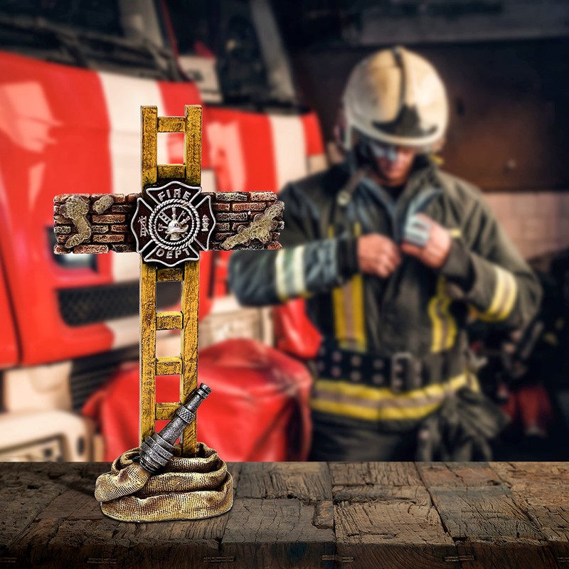 Marco Int'l US Fire Fighter Fireman Standing Cross Statue Memorial