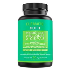 Gut it Probiotic  Suplemento Natural  Probiticos, Prebiticos, Enzimas Digestivas, Citrato de Magnesio  60 Cap Veganas  Apoyo Digestivo  Elemate       